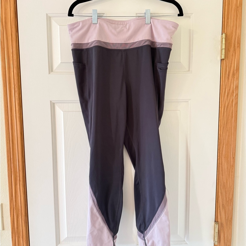 Tangerine Colorblock High-Waist Leggings in Light Pink and dark purple